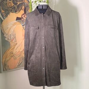 Women’s Marc Cain Faux Brown Suede Button Down Coat Jacket Size 42